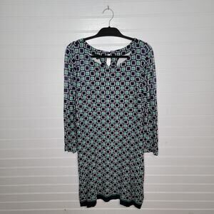 Talbots Size 12 Ponte Knit Midi Knee Length Dress Geometric Stretch Nautical